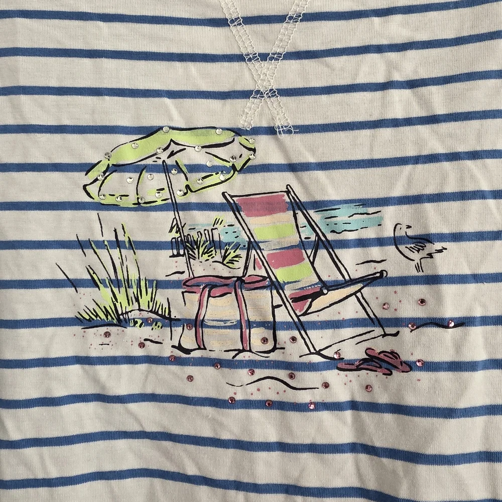 Casey Key Blue & White Striped Top with Beach Graphic 3/4 Sleeve - Picture 5 of 6
